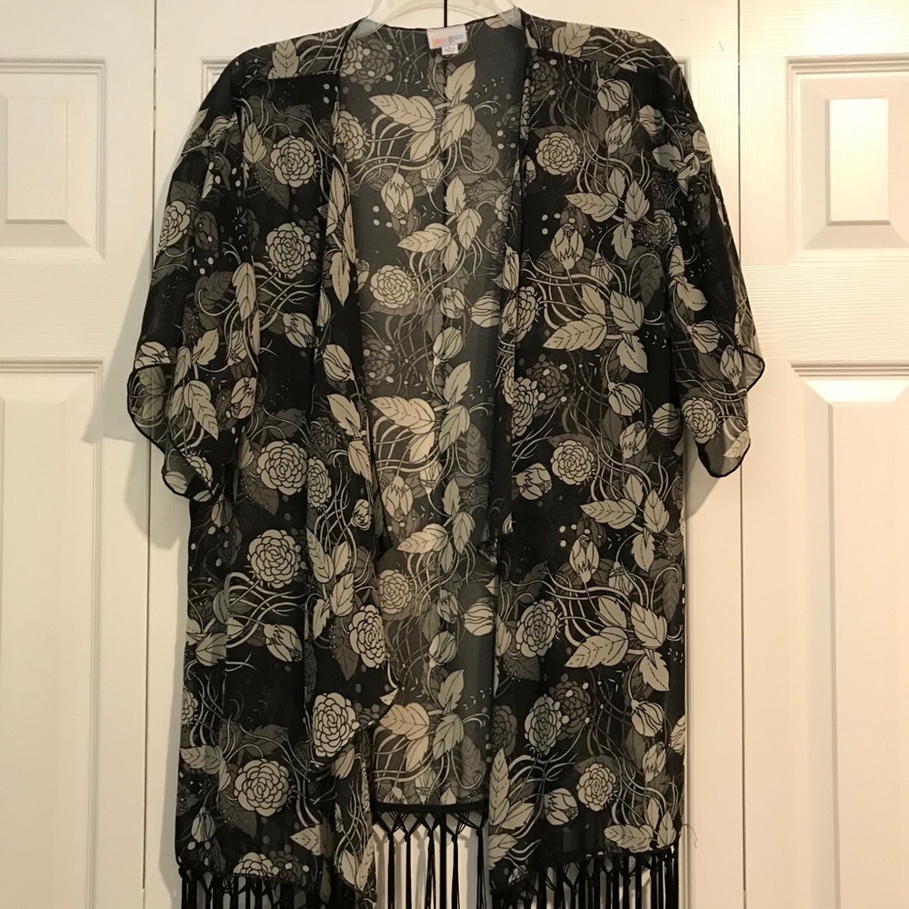 L Black and Gray floral LuLaroe Monroe Cover Up